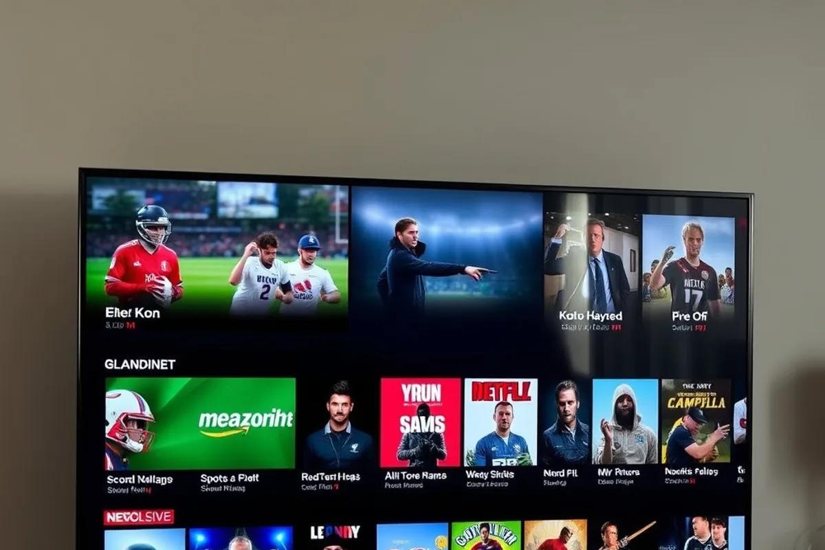 UK channel lineup unlocked by an IPTV code — sports, movies and entertainment guide tiles on a 4K screen